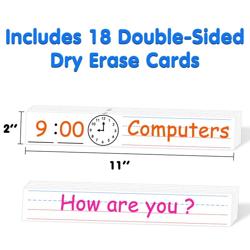 AUVCAS Daily Schedule Pocket Chart, Class Schedule with 13+1 Pockets 18 Dry Eraser Cards 2 Easy Over Door Mountings for Classroom, School, Office or Home (13â€ x 35.5â€) (Blue) - Image 3